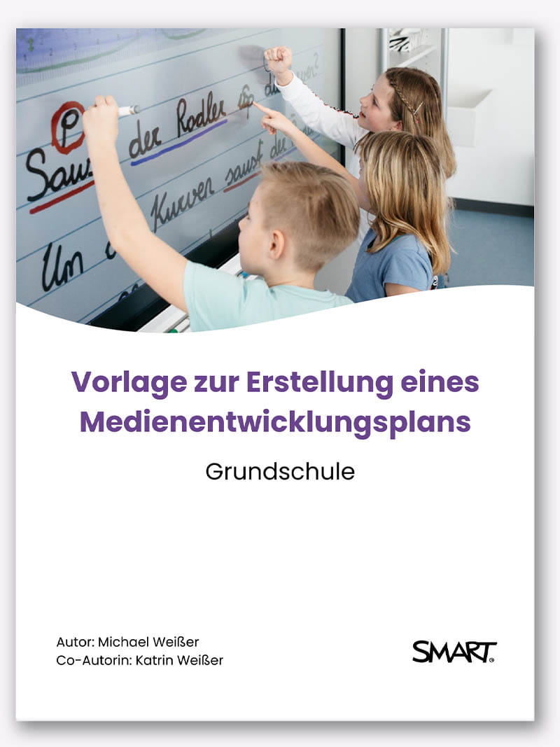 Elementary students learning with a SMART interactive display.