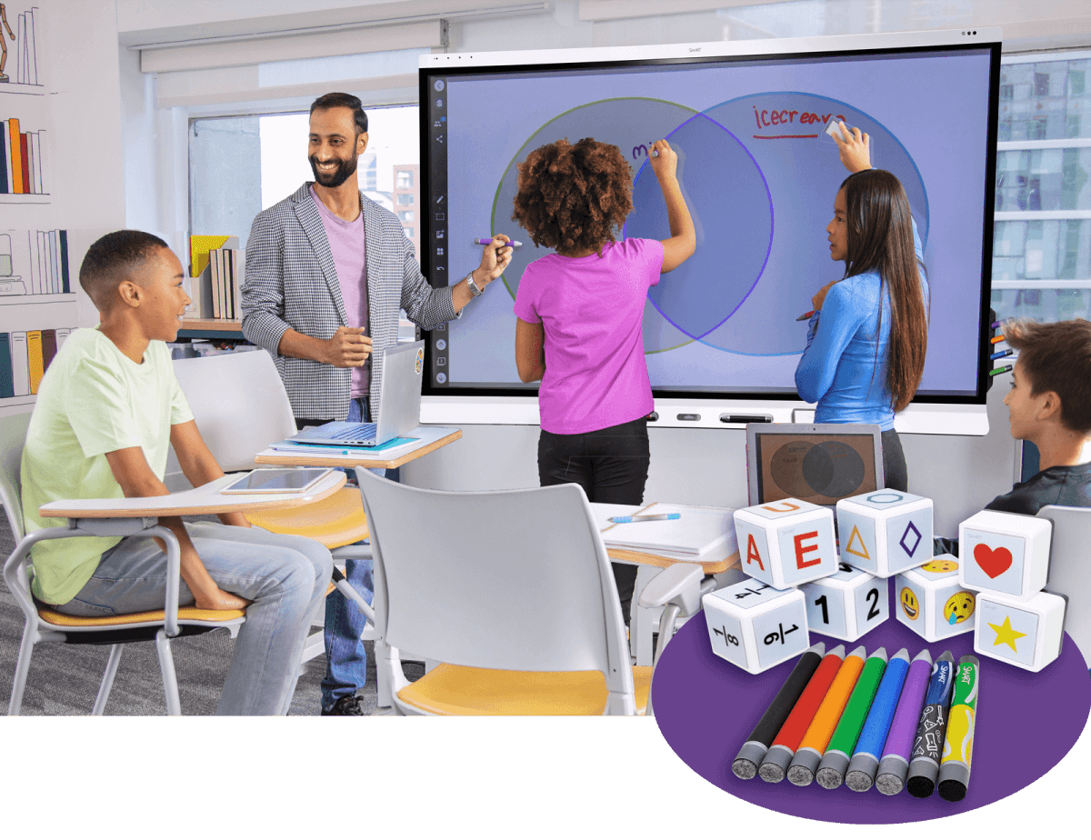 A teacher engaging his students in a lesson on a SMART Board.