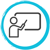 Et billede af en cirkel med en person, der gestikulerer mod en skærm.