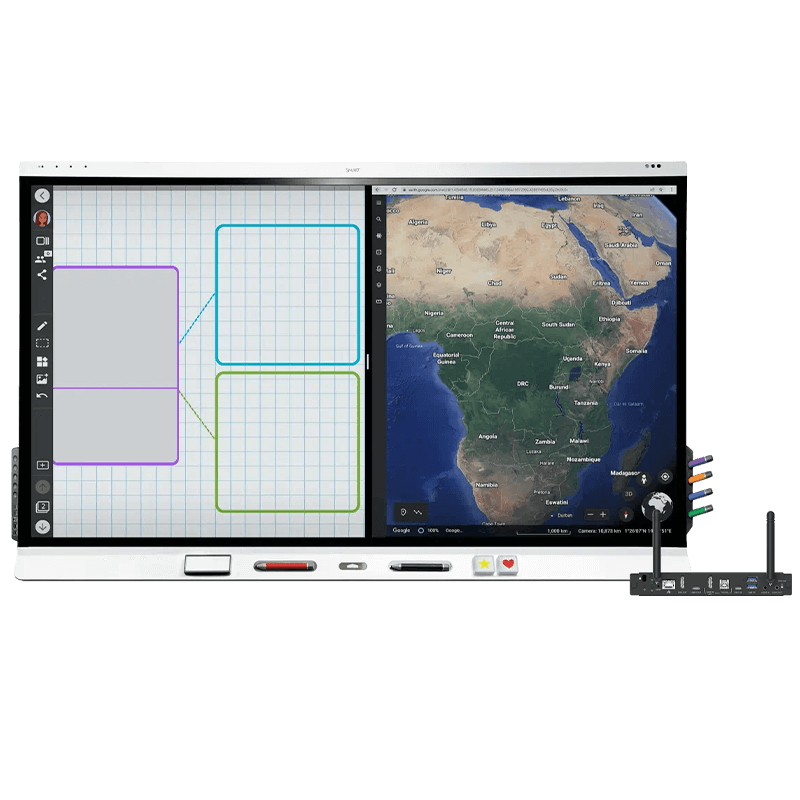 SMART Board used for a geography lesson, displaying a detailed map.